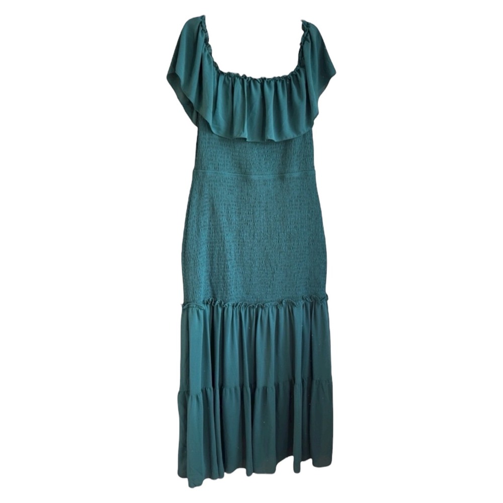 Baltic Born Amalfi Smocked Maxi Dress Green Off Shoulder Tiered Boho 2XL NEW